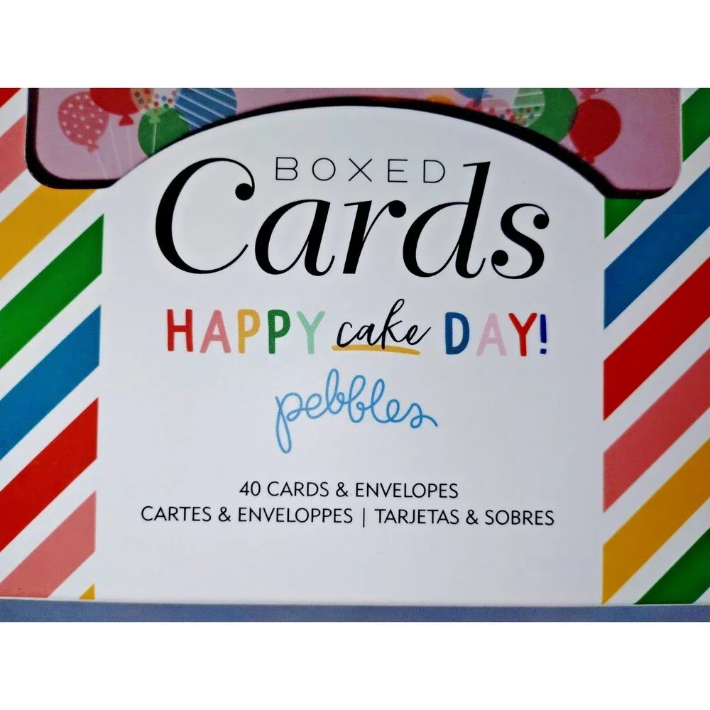 American Crafts Boxed Cards, A2 Cards & Envelopes, Pebbles Happy Cake Day - NEW!